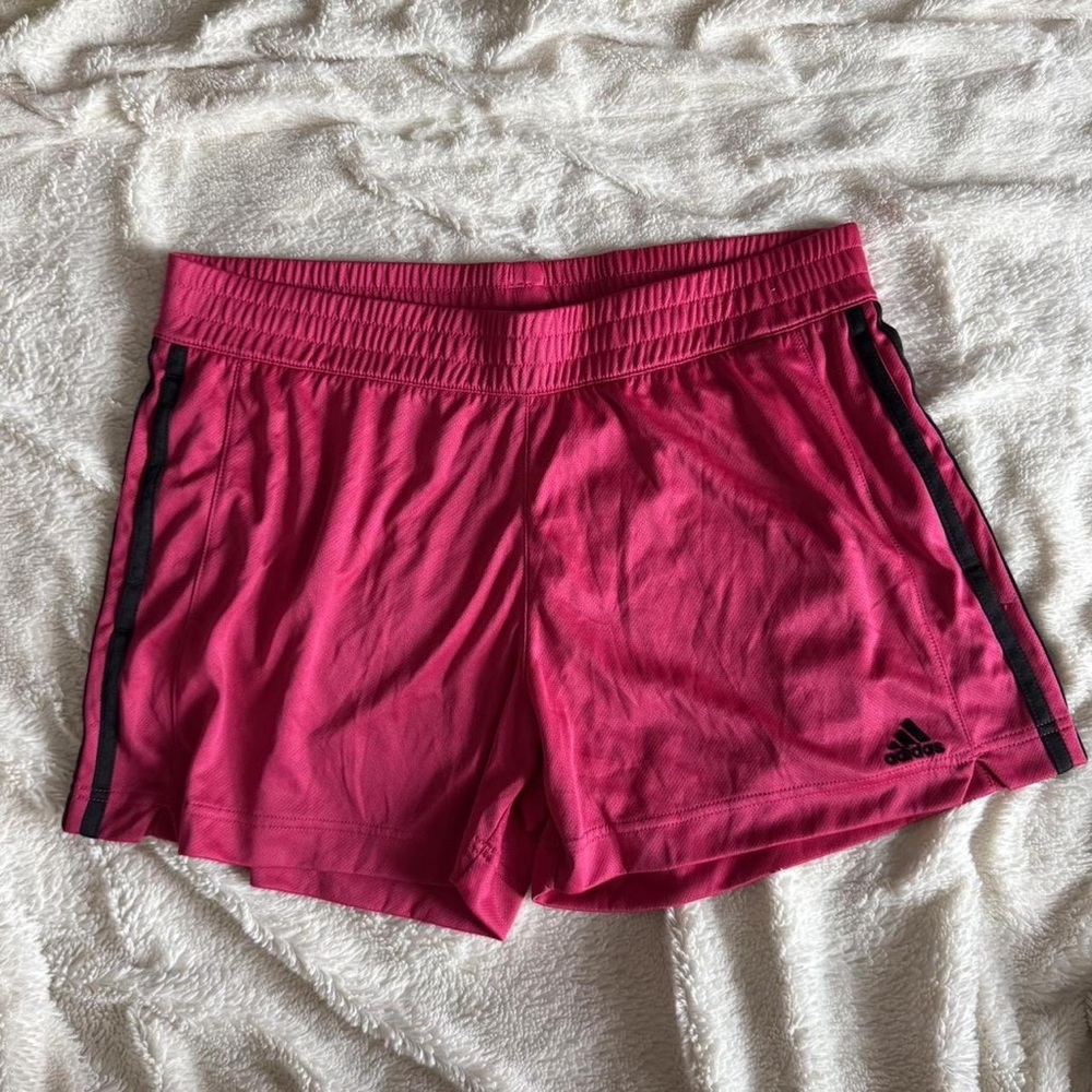 adidas Women's Pink Athletic Shorts with Black Side Stripes